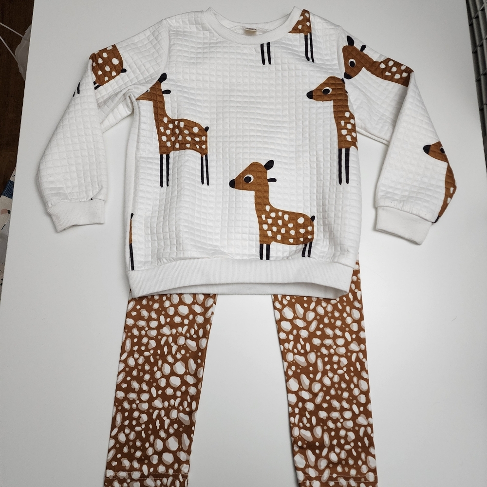 Girls Cute Spring Baby Deer Quilted Sweatshirt Crewneck & Pants Outfit Size 6-7
